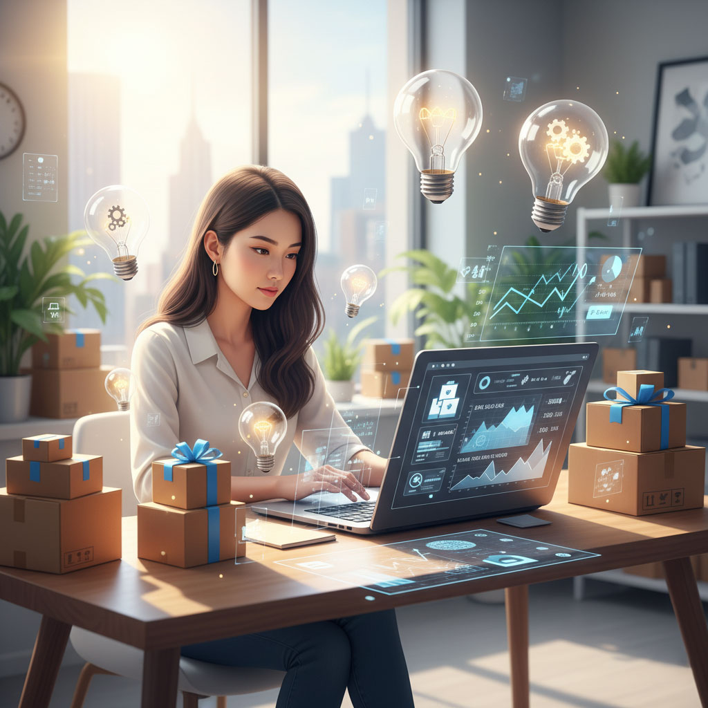 How to start an eCommerce business – startup concept with laptop, shopping cart, and packages